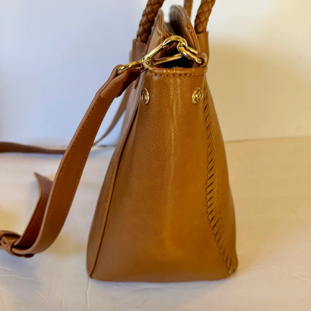 Sole Society Crossbody Satchel Bag Purse Brown Animal print Lining - Picture 5 of 11